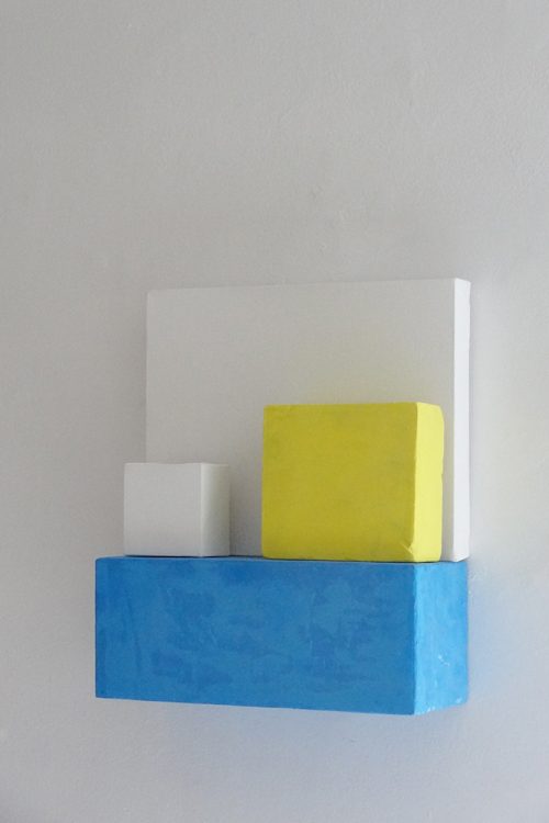 4 éléments, toiles vierge, plâtre teinté, enduit teinté sur bois