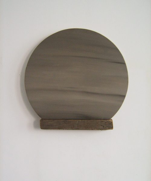 Toile ronde marbré noir et marron, sur socle en bois